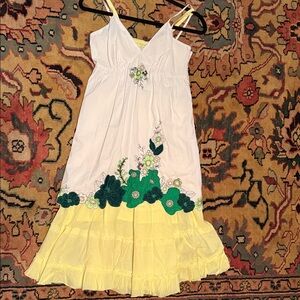White & Yellow Floral Embroidered top & yellow Sundress both stretch to 36”